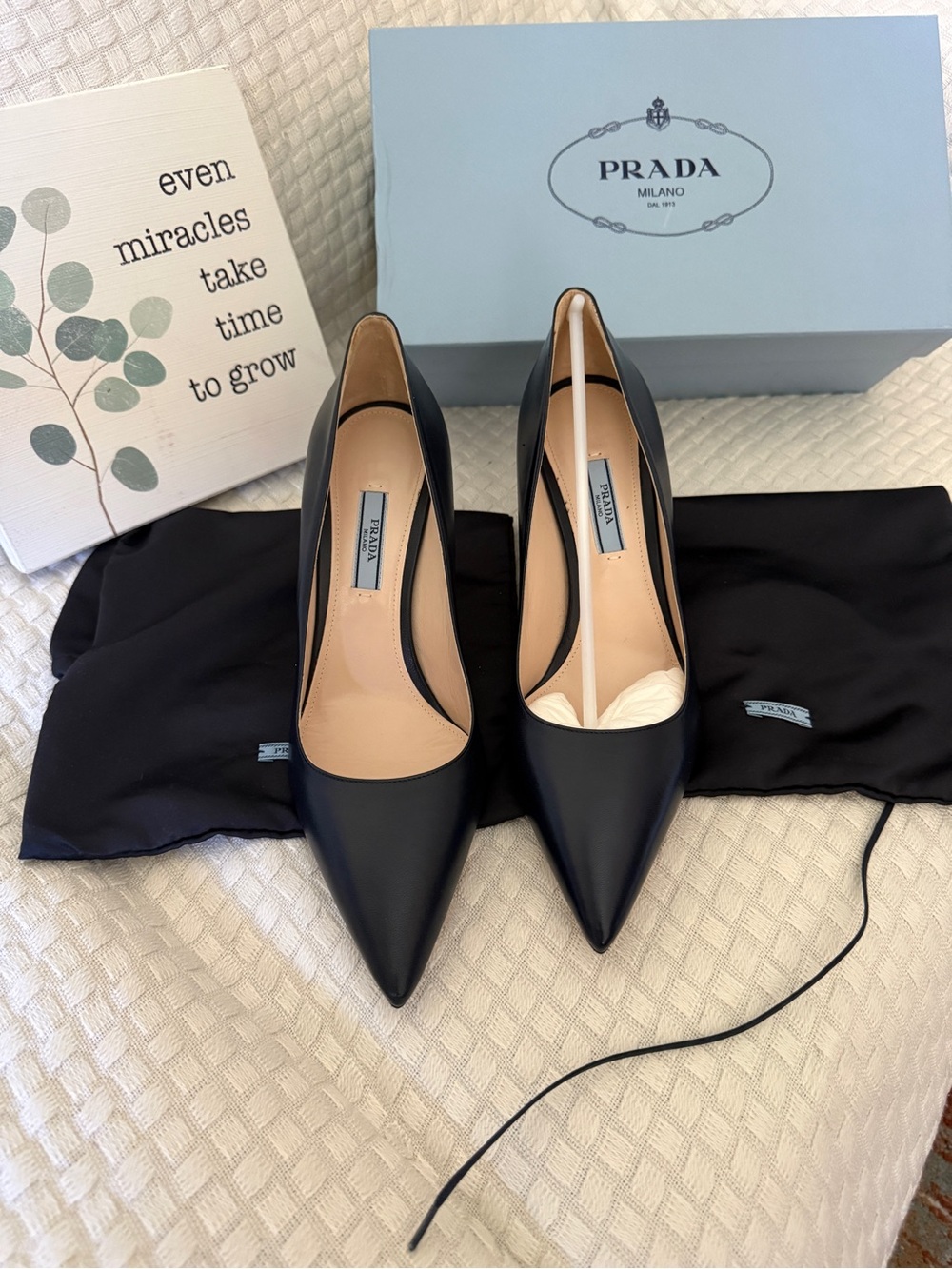 Prada Black Pointed-Toe Leather Stiletto Pumps
